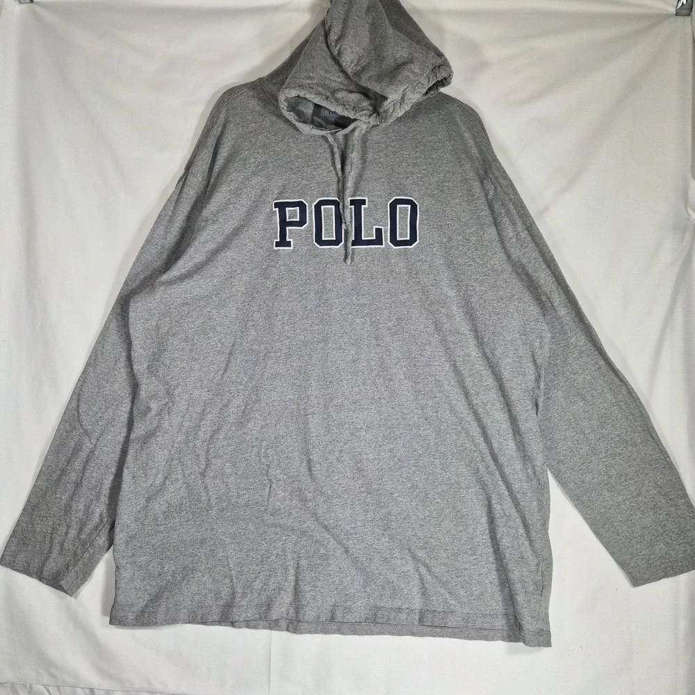 Polo Ralph Lauren Big Logo Lightweight Hooded Long Sleeve T-Shirt Gray Men's...